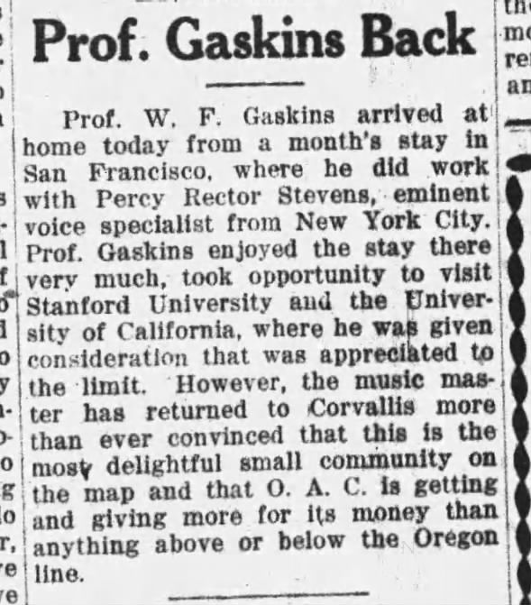 Gaskins home from San Frncisco